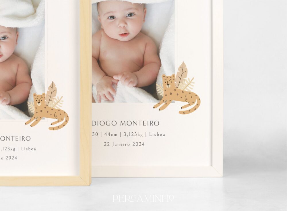 Moldura Bebé "O Momento" cor branca e natural em madeira e papel algodão