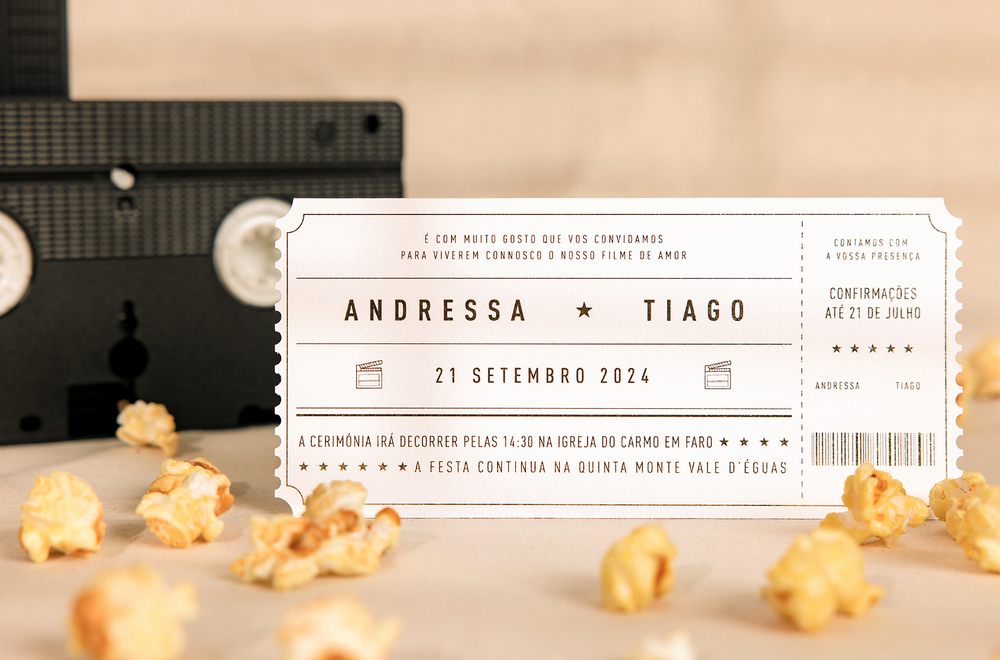 Convite de Casamento inspirados em bilhetes de cinema