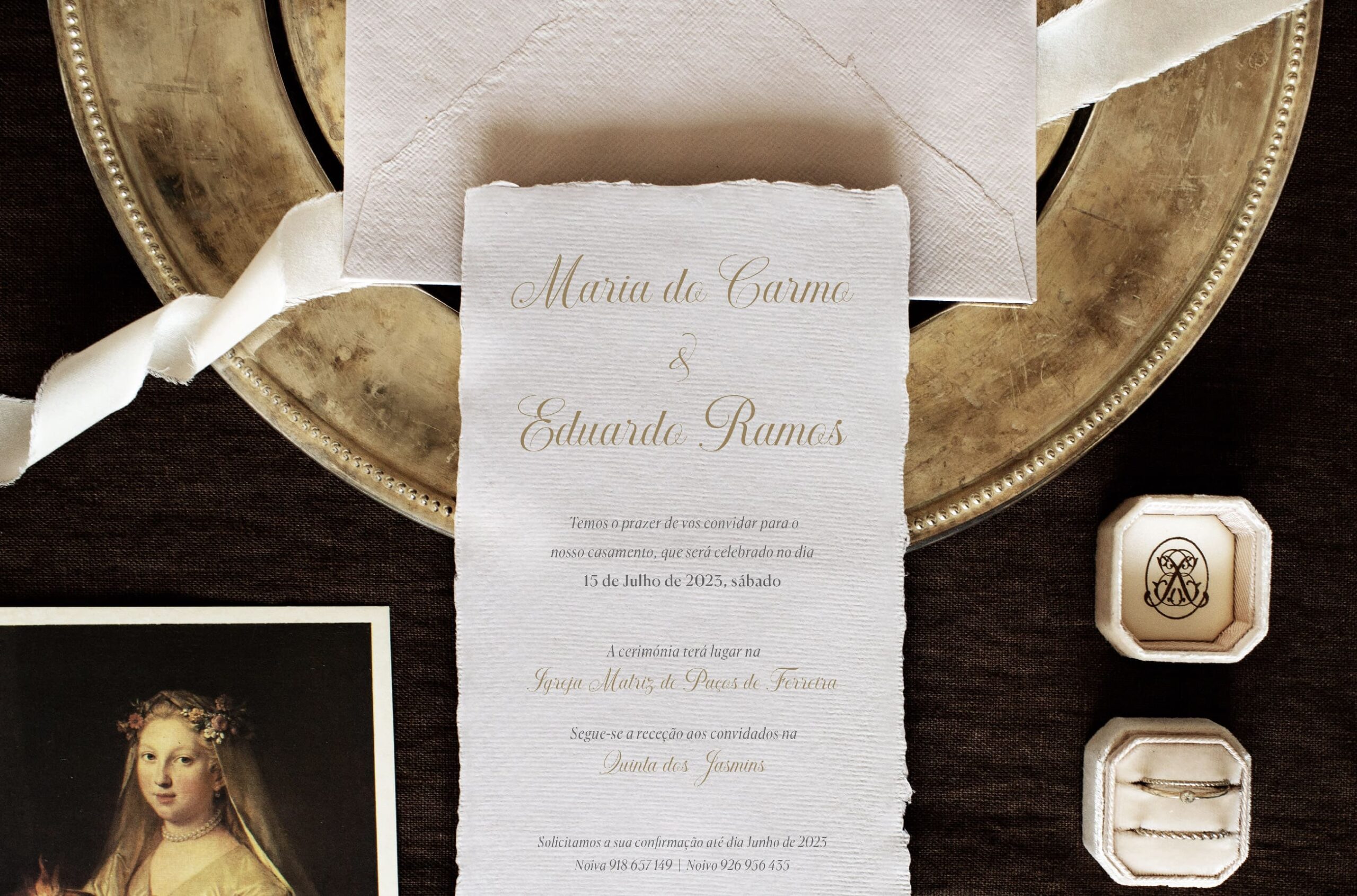 Convite de Casamento e envelope em papel algodão com efeito rasgado