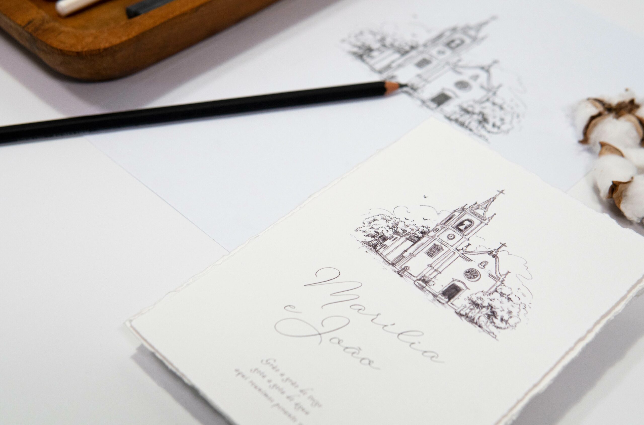 Convites de Casamento com ilustração em papel algodão com efeito rasgado
